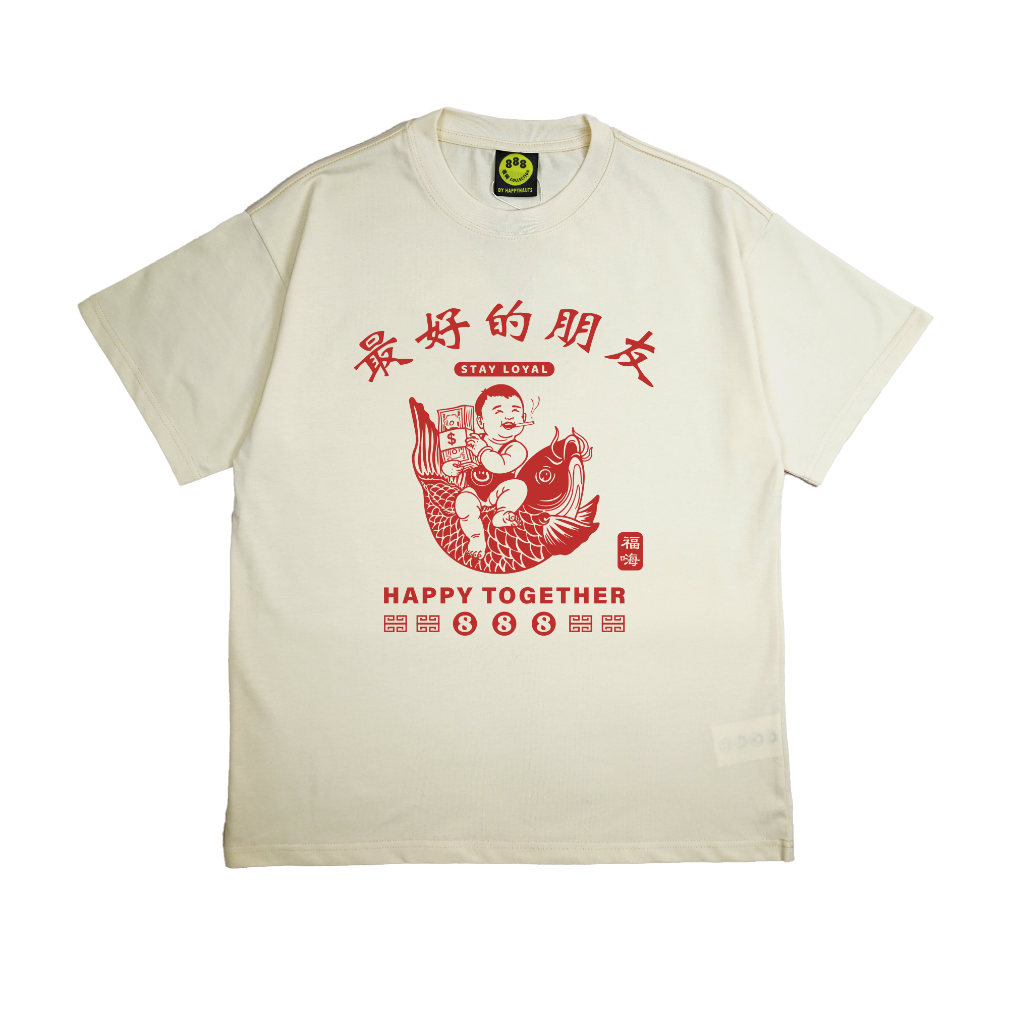 ???888 Happynauts Together Fish Tee - Cream