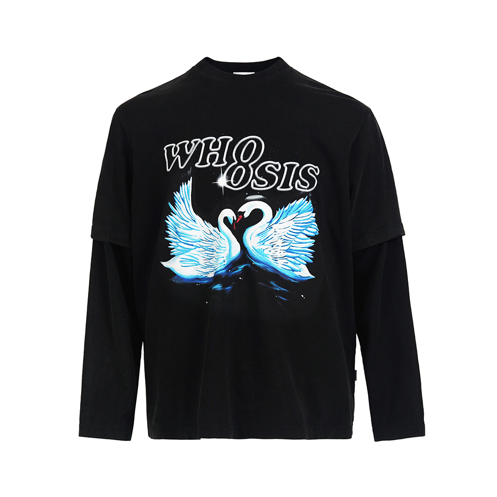 Whoosis Swan 2pc Ls Tee - Black