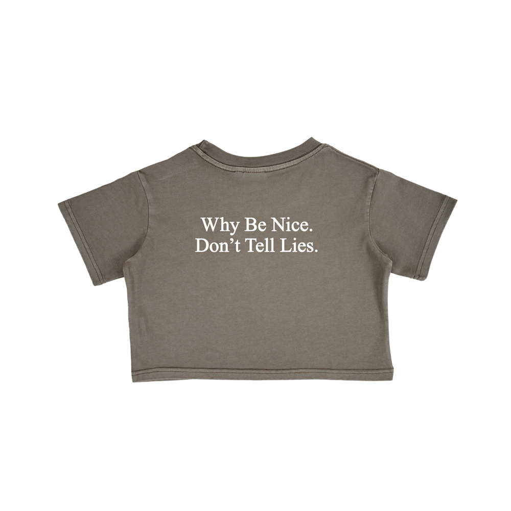 WellBred Club "Why be Nice" Wsh Crop Tee - Khaki